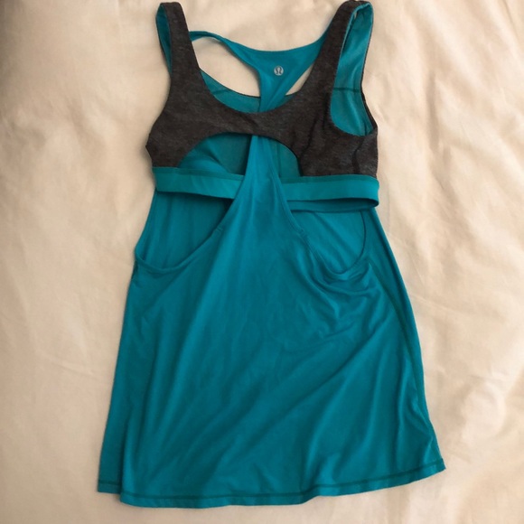 Teal/gray lululemon tank top w/ built in bra - Picture 2 of 5